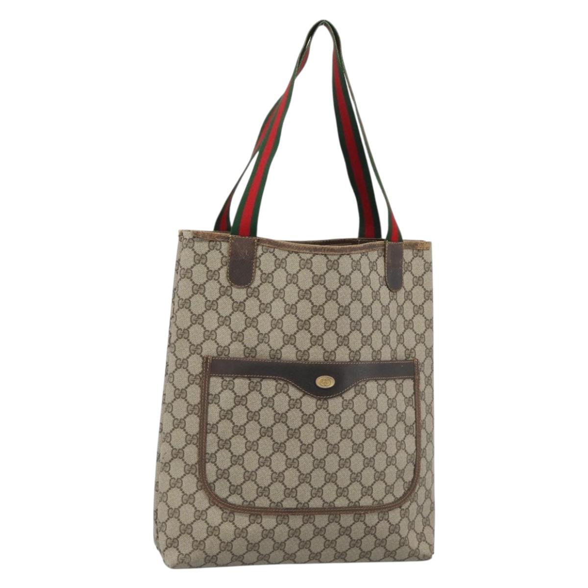 GUCCI GG Supreme Web Sherry Line Tote Bag PVC Beige Gold Auth 184959