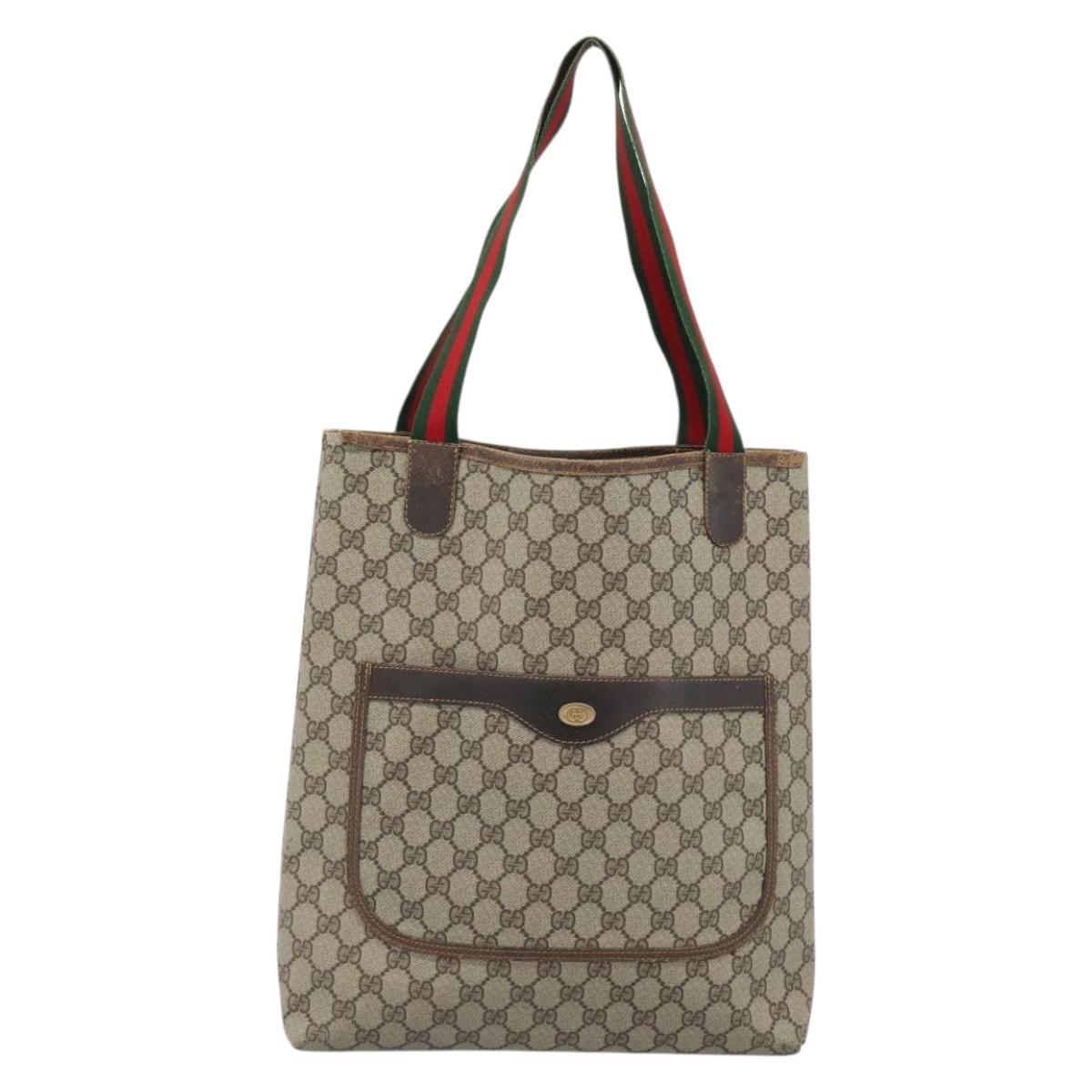 GUCCI GG Supreme Web Sherry Line Tote Bag PVC Beige Gold Auth 184959