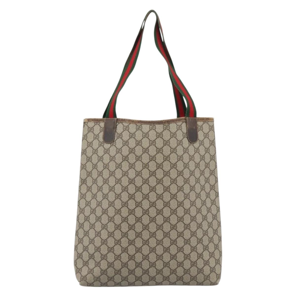 GUCCI GG Supreme Web Sherry Line Tote Bag PVC Beige Gold Auth 184959