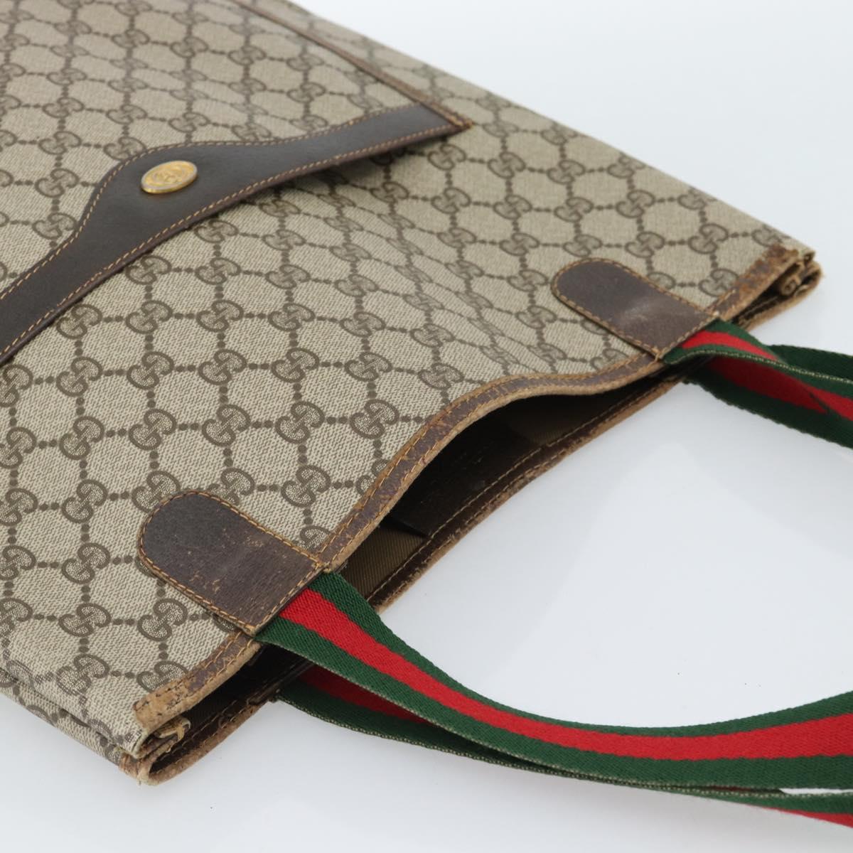 GUCCI GG Supreme Web Sherry Line Tote Bag PVC Beige Gold Auth 184959