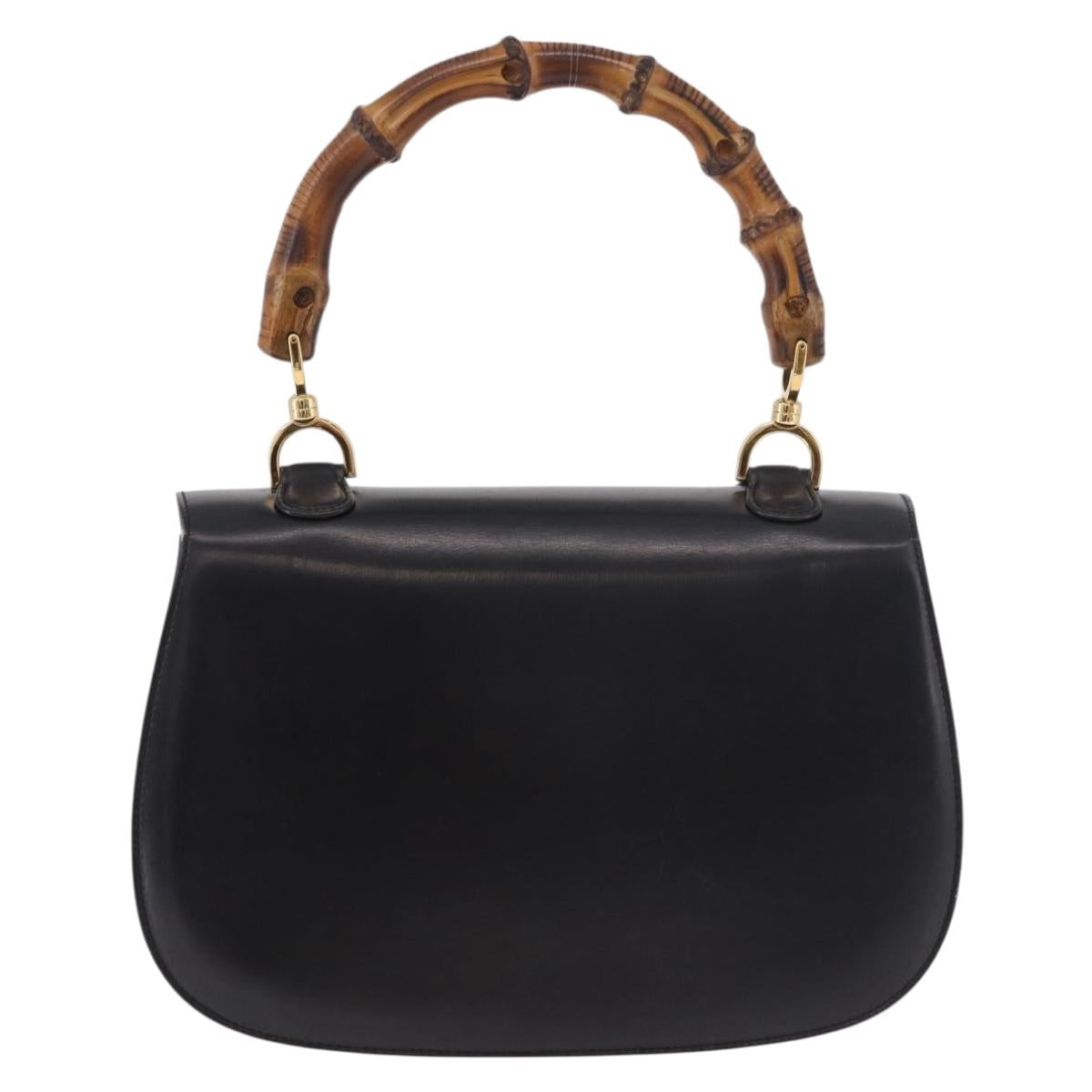 GUCCI Bamboo Hand Bag Leather Black Gold 000 01 0633 Auth 184960V