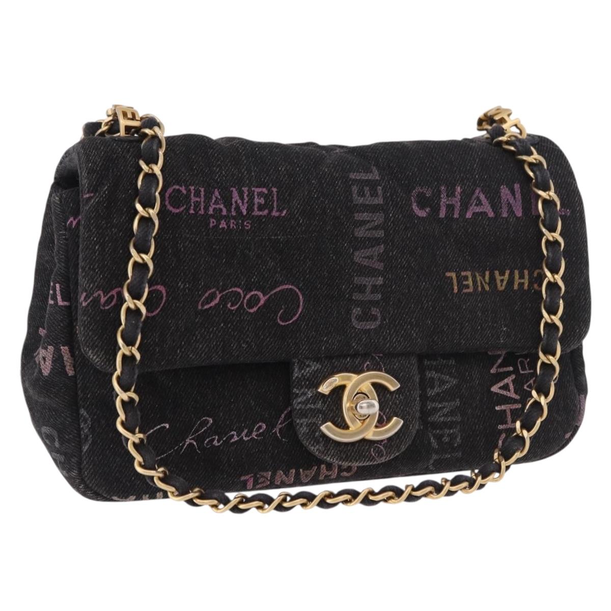 CHANEL Chain Matelasse 22 Shoulder Bag Denim Black Gold CC Auth 184961SM
