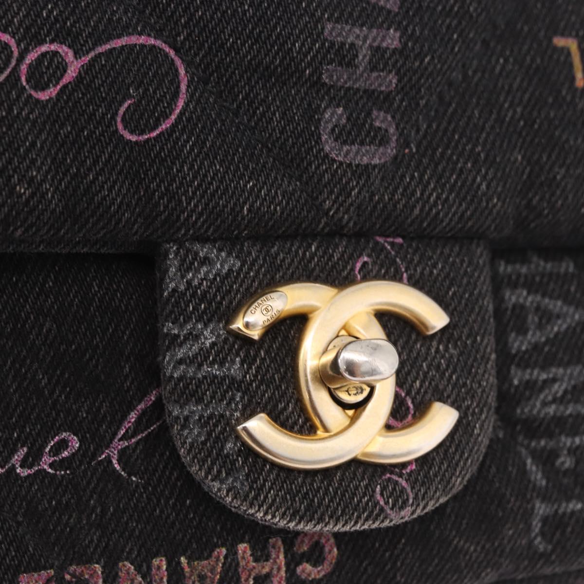 CHANEL Chain Matelasse 22 Shoulder Bag Denim Black Gold CC Auth 184961SM