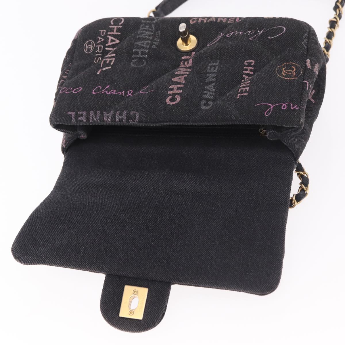 CHANEL Chain Matelasse 22 Shoulder Bag Denim Black Gold CC Auth 184961SM