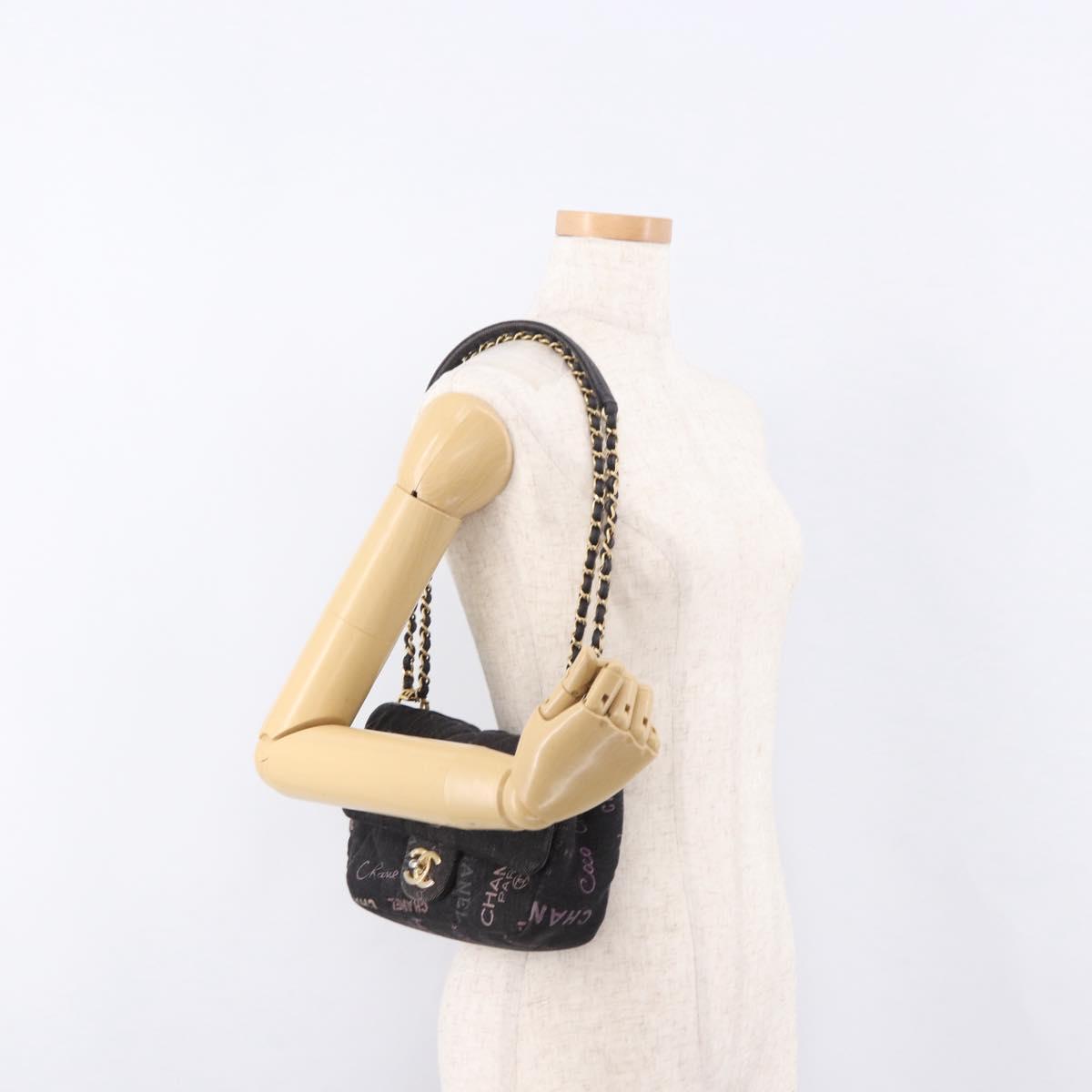 CHANEL Chain Matelasse 22 Shoulder Bag Denim Black Gold CC Auth 184961SM