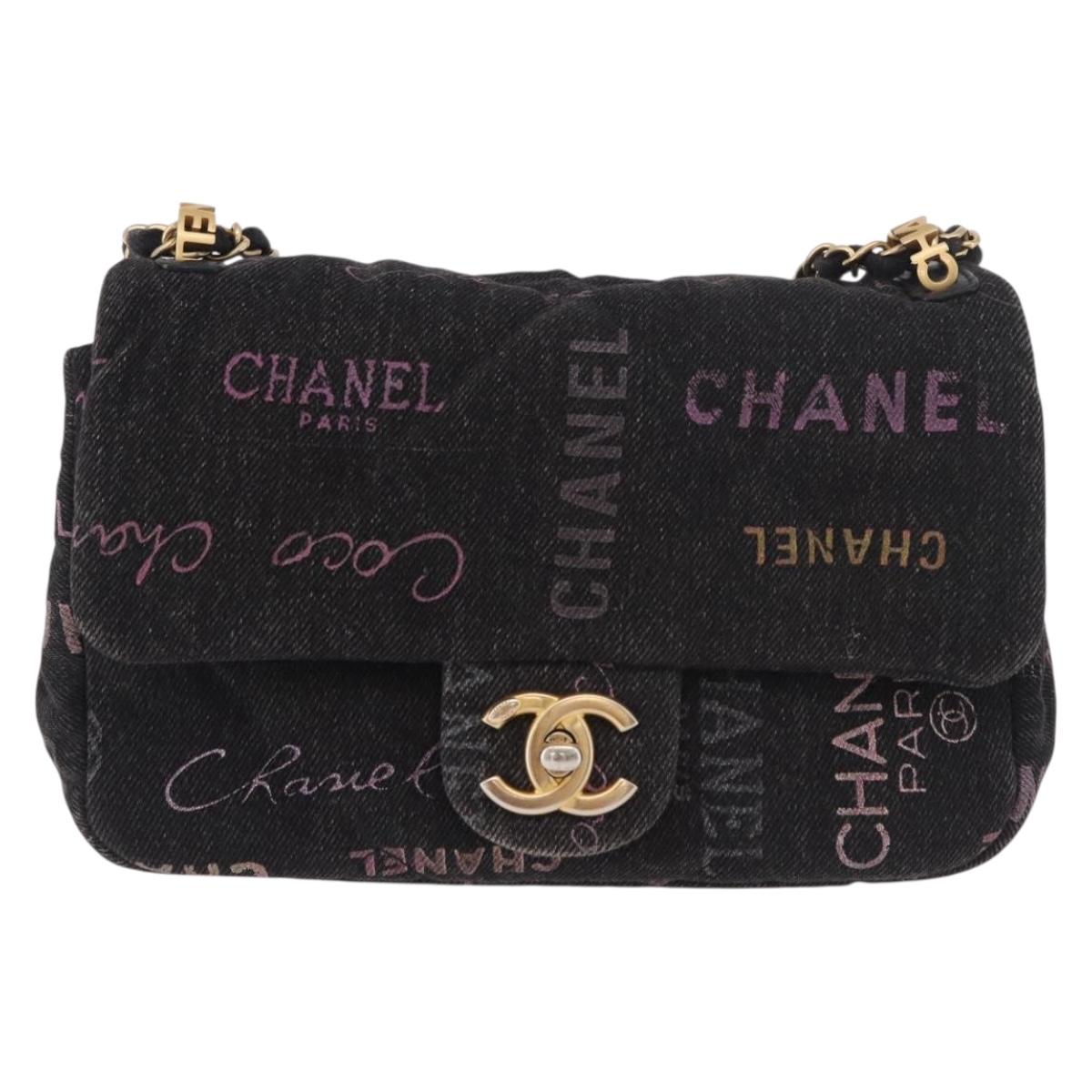 CHANEL Chain Matelasse 22 Shoulder Bag Denim Black Gold CC Auth 184961SM