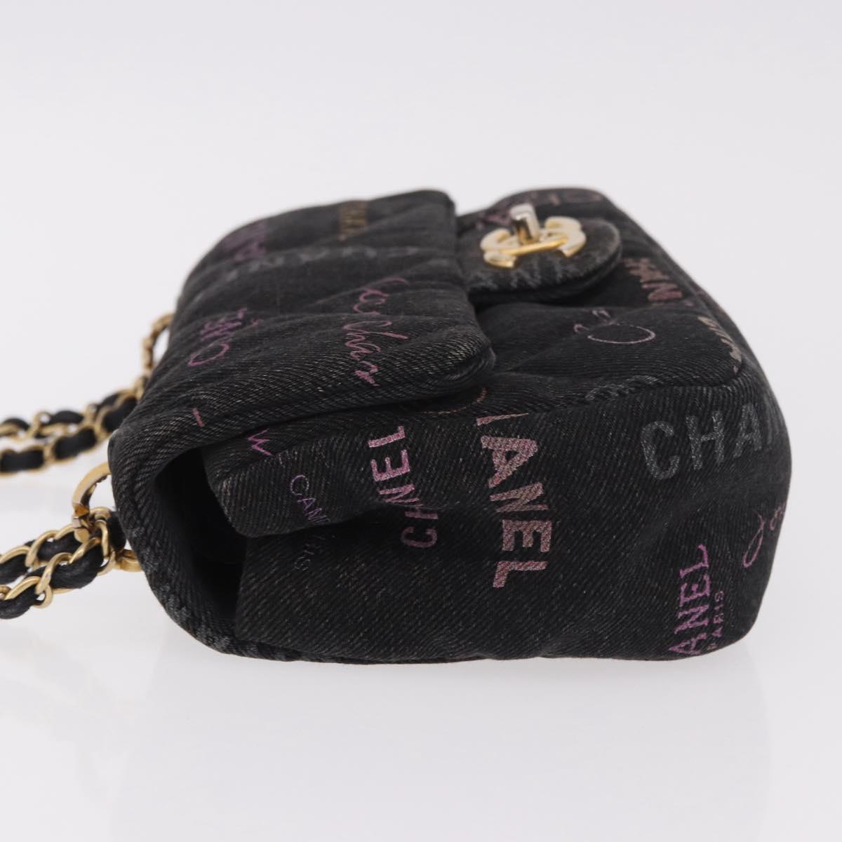 CHANEL Chain Matelasse 22 Shoulder Bag Denim Black Gold CC Auth 184961SM