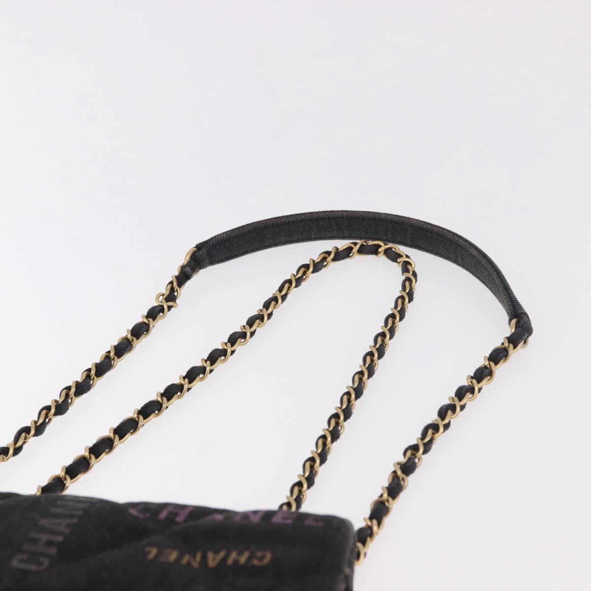 CHANEL Chain Matelasse 22 Shoulder Bag Denim Black Gold CC Auth 184961SM