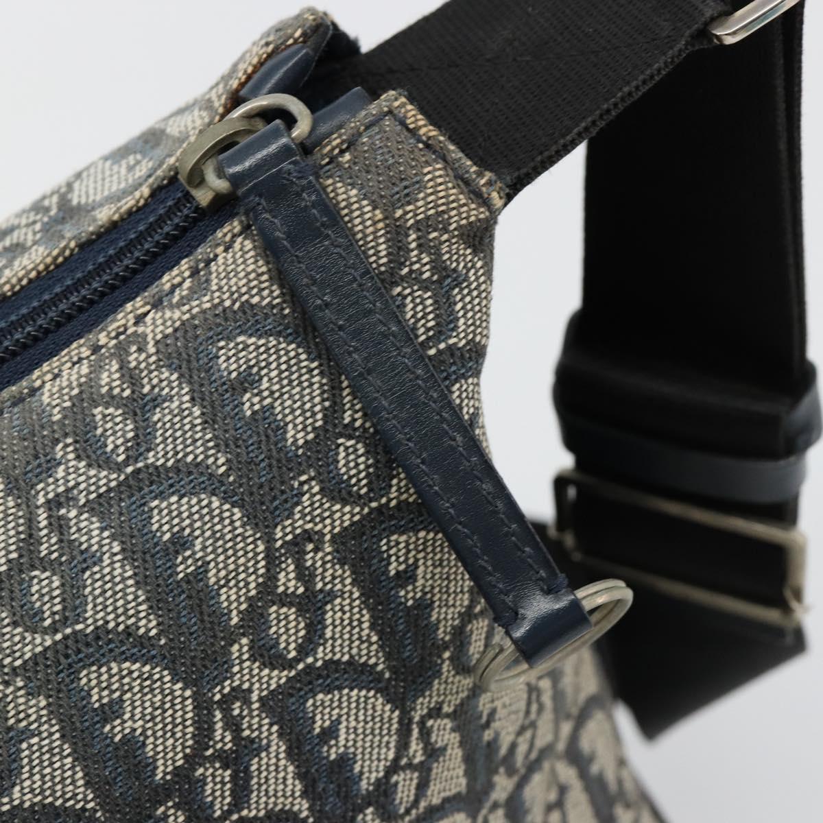 Christian Dior Trotter Canvas Shoulder Bag Navy Silver Auth 184967A
