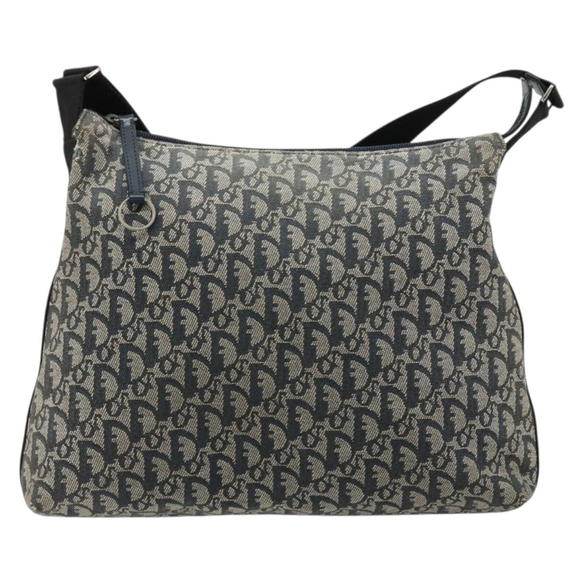Christian Dior Trotter Canvas Shoulder Bag Navy Silver Auth 184967A