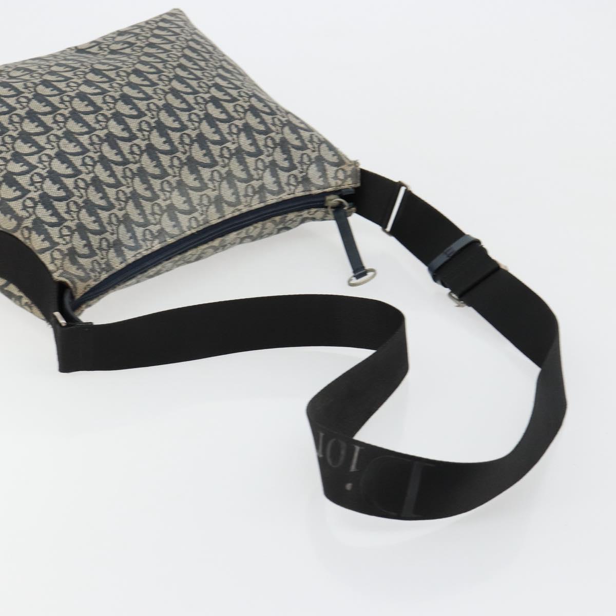 Christian Dior Trotter Canvas Shoulder Bag Navy Silver Auth 184967A
