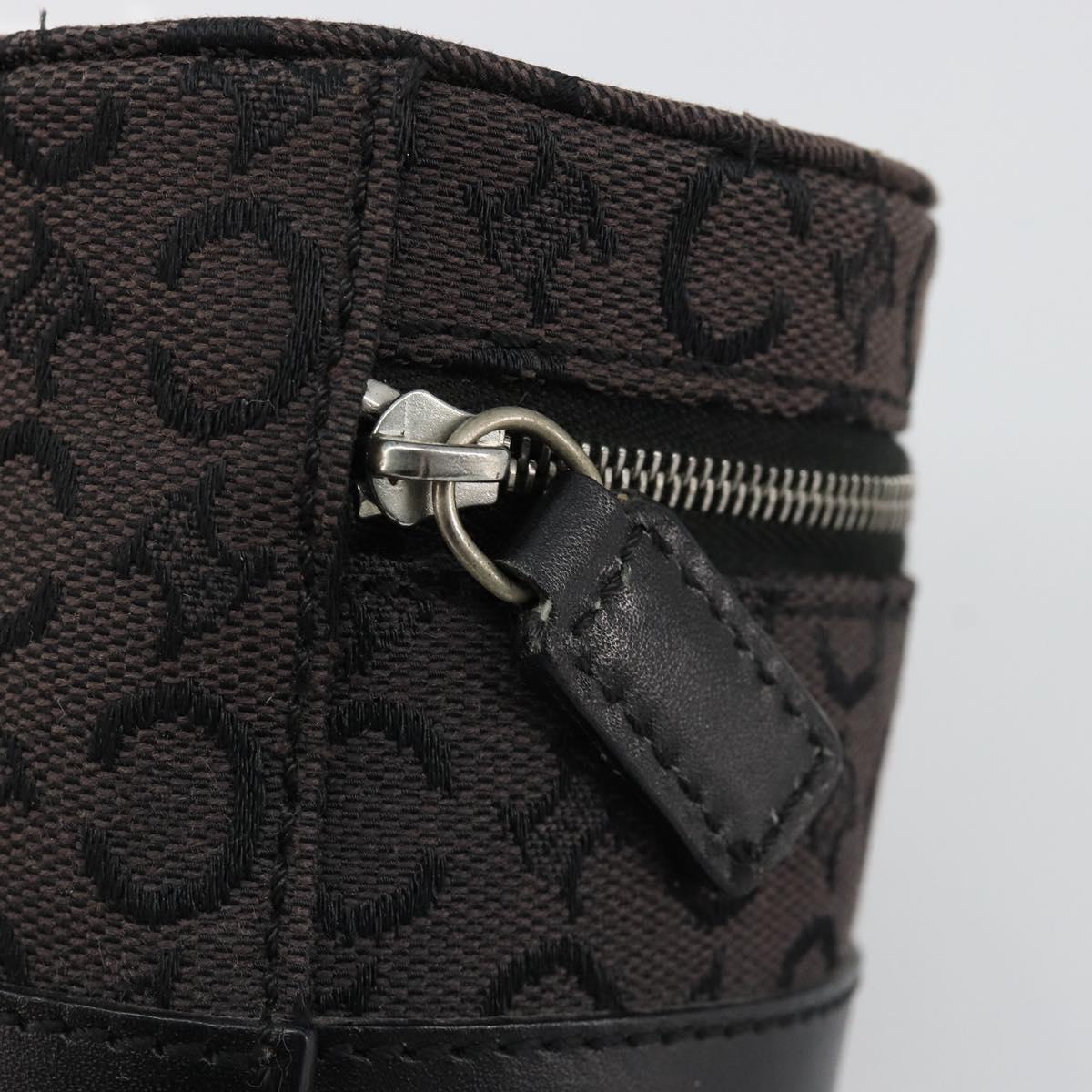 CELINE C Macadam Canvas Pouch PVC Leather Brown Gold Auth 184972A