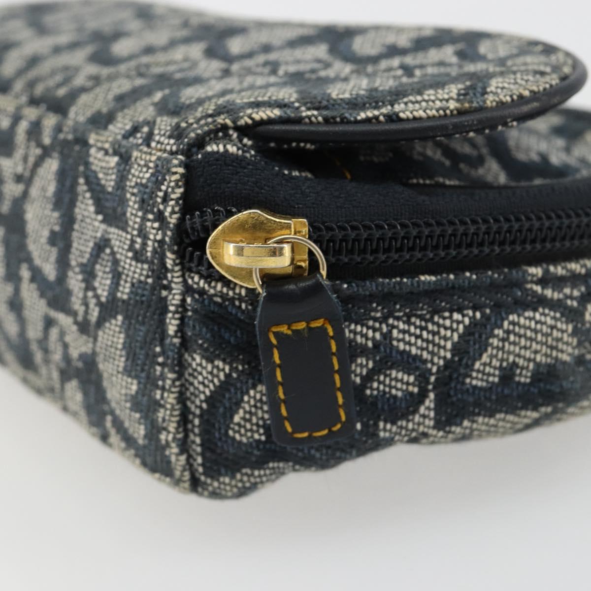 Christian Dior Trotter Canvas Saddle Pouch Navy Gold Auth 184973A