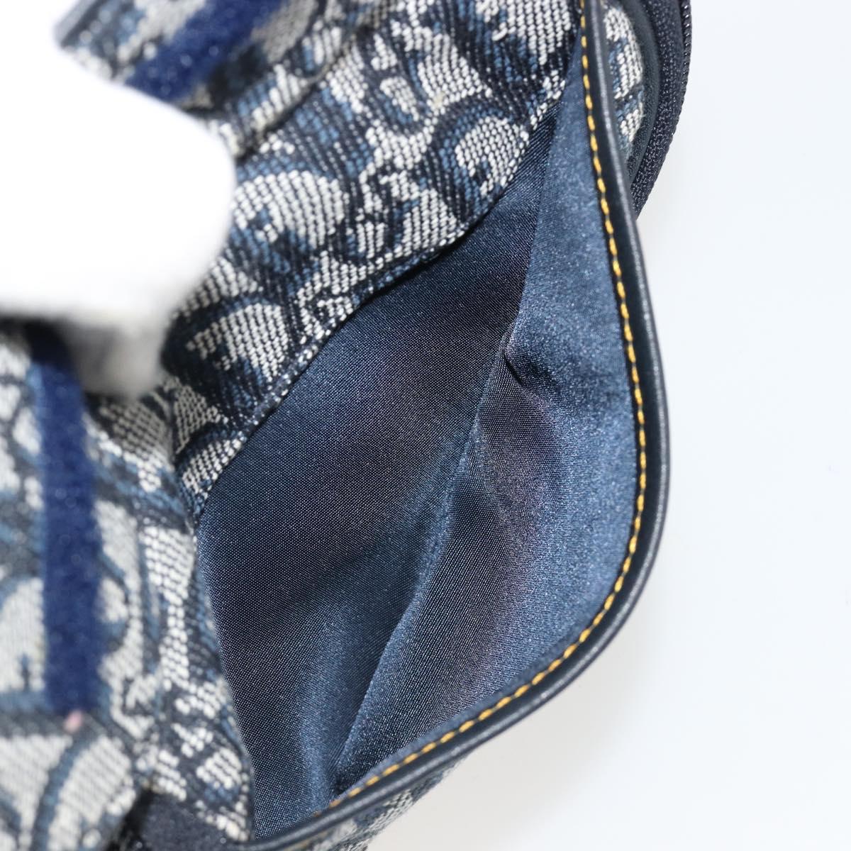 Christian Dior Trotter Canvas Saddle Pouch Navy Gold Auth 184973A