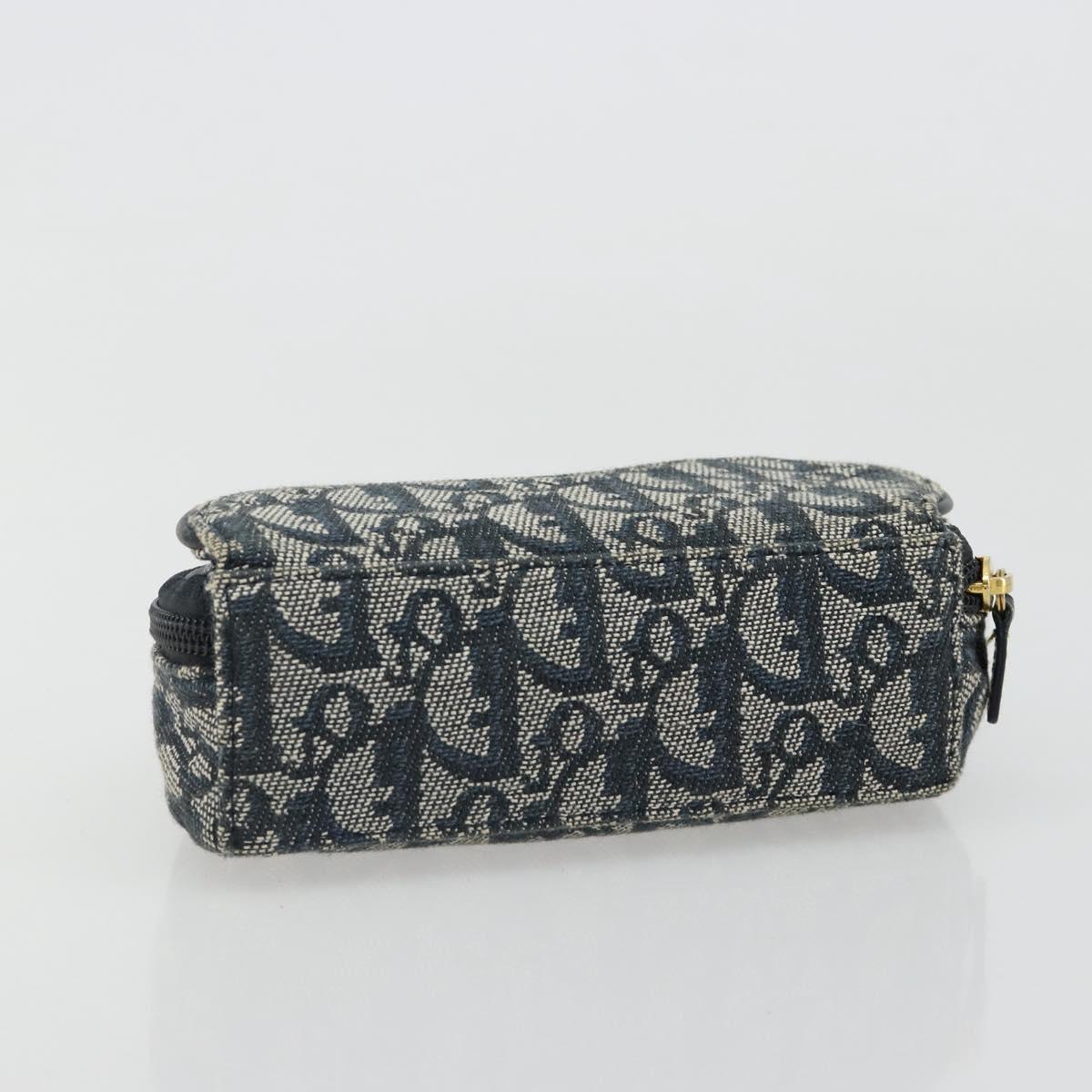 Christian Dior Trotter Canvas Saddle Pouch Navy Gold Auth 184973A