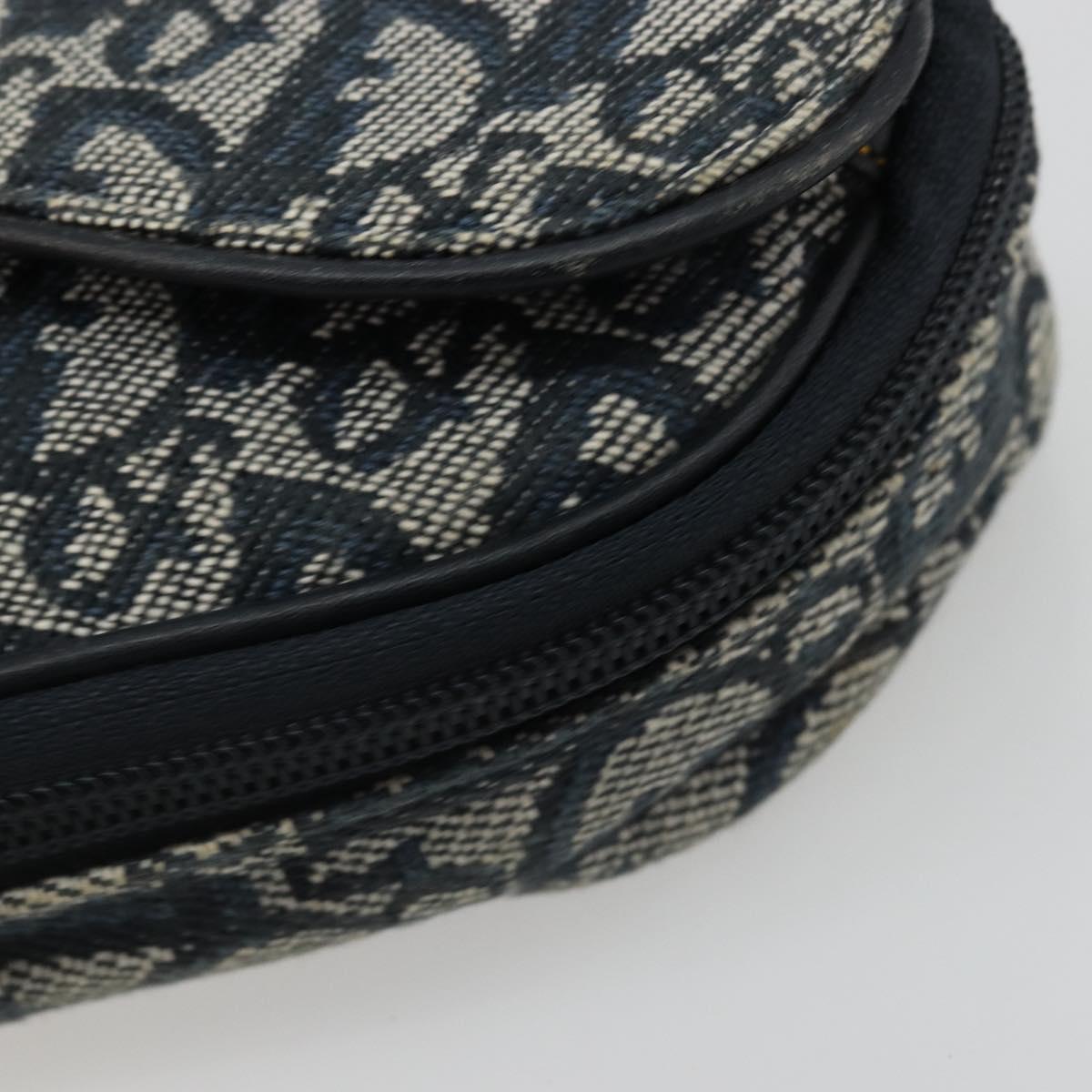 Christian Dior Trotter Canvas Saddle Pouch Navy Gold Auth 184973A