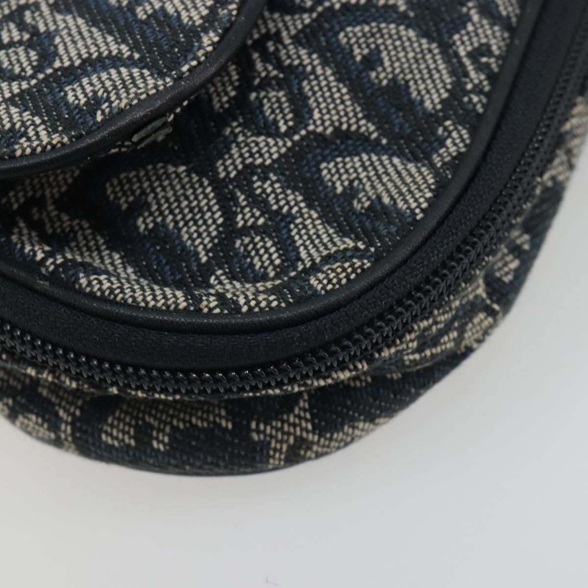 Christian Dior Trotter Canvas Saddle Pouch Navy Gold Auth 184973A