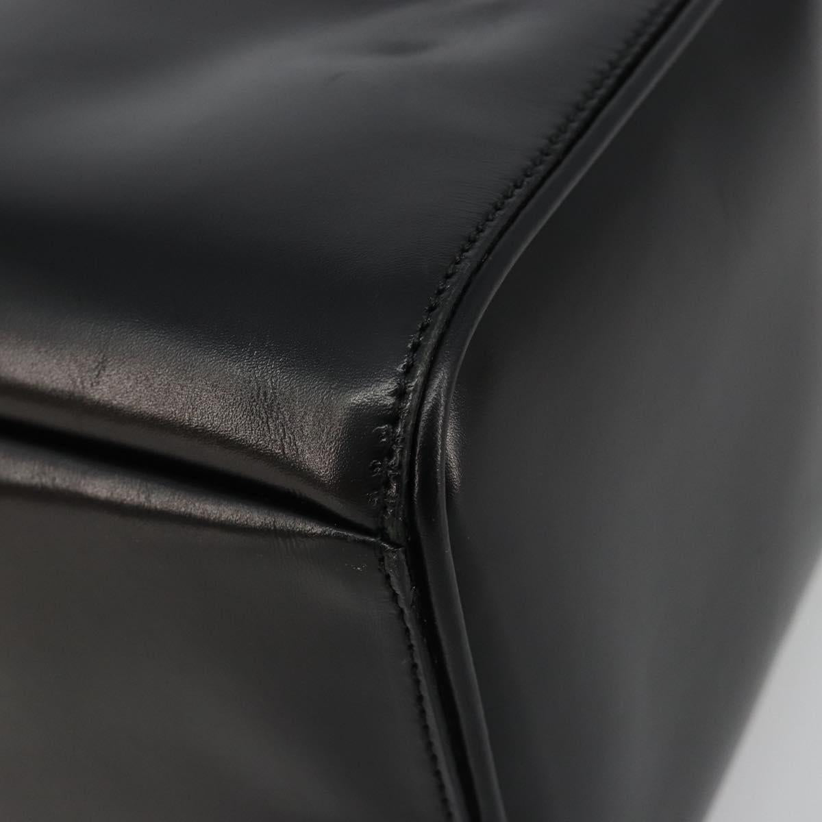 PRADA Hand Bag Leather Black Gold Auth 184974SV