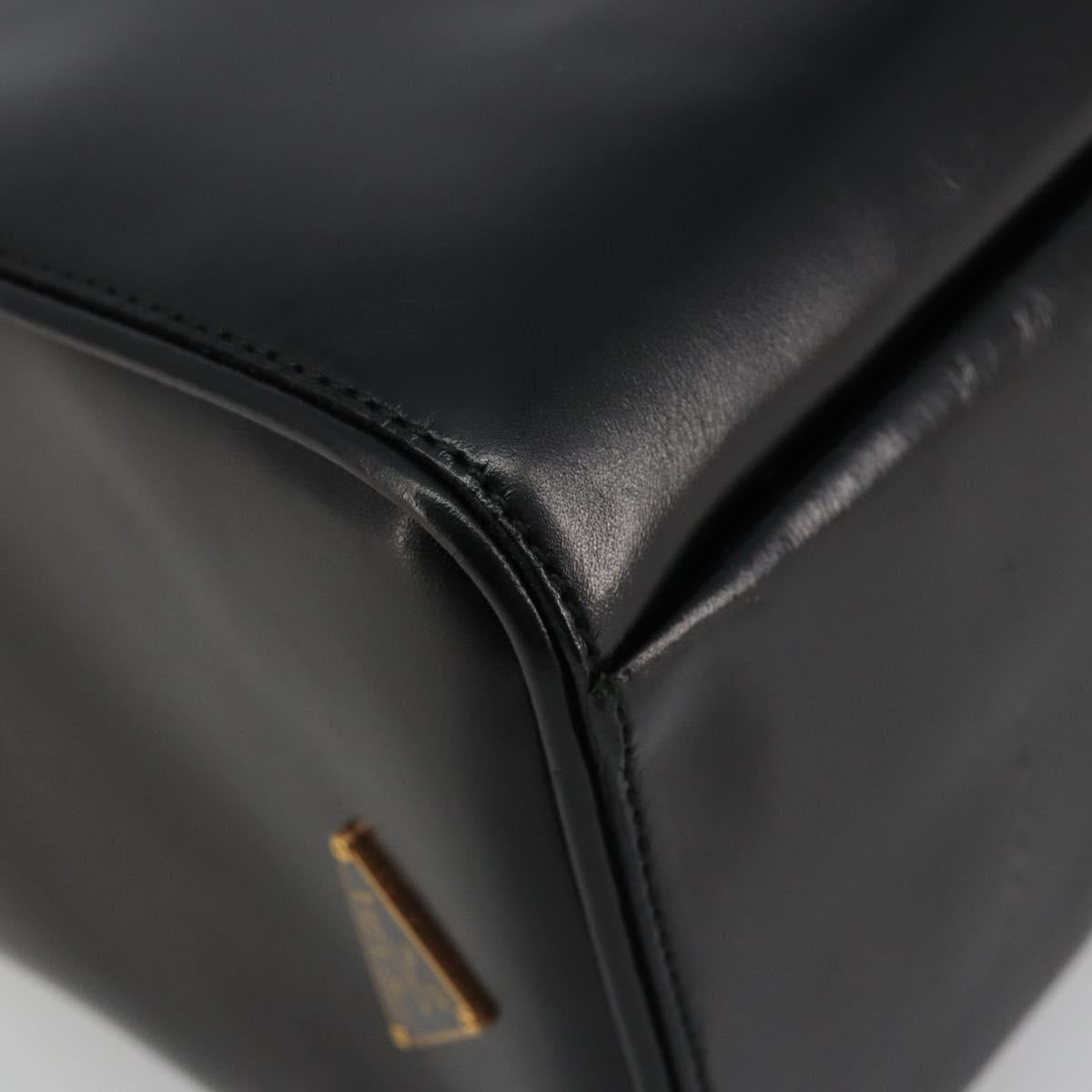 PRADA Hand Bag Leather Black Gold Auth 184974SV