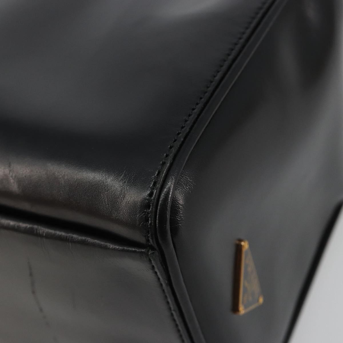 PRADA Hand Bag Leather Black Gold Auth 184974SV