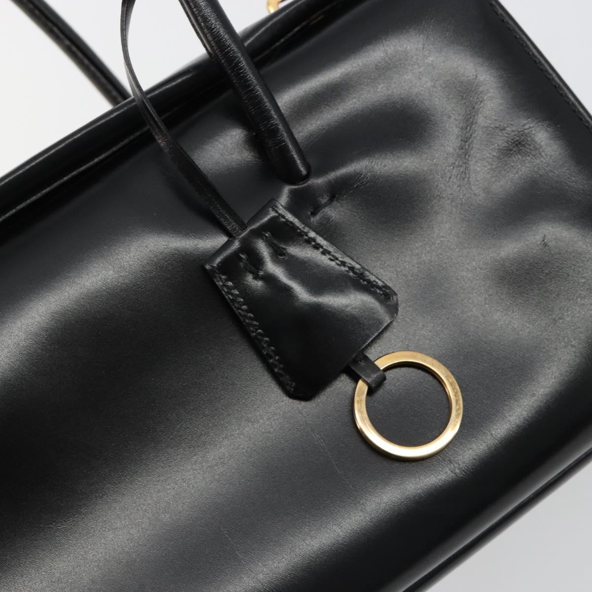 PRADA Hand Bag Leather Black Gold Auth 184974SV
