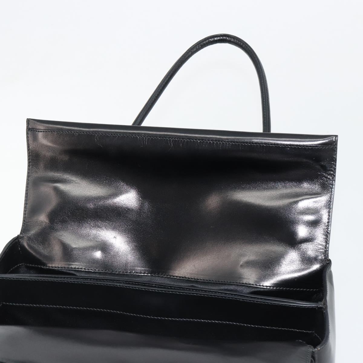 PRADA Hand Bag Leather Black Gold Auth 184974SV