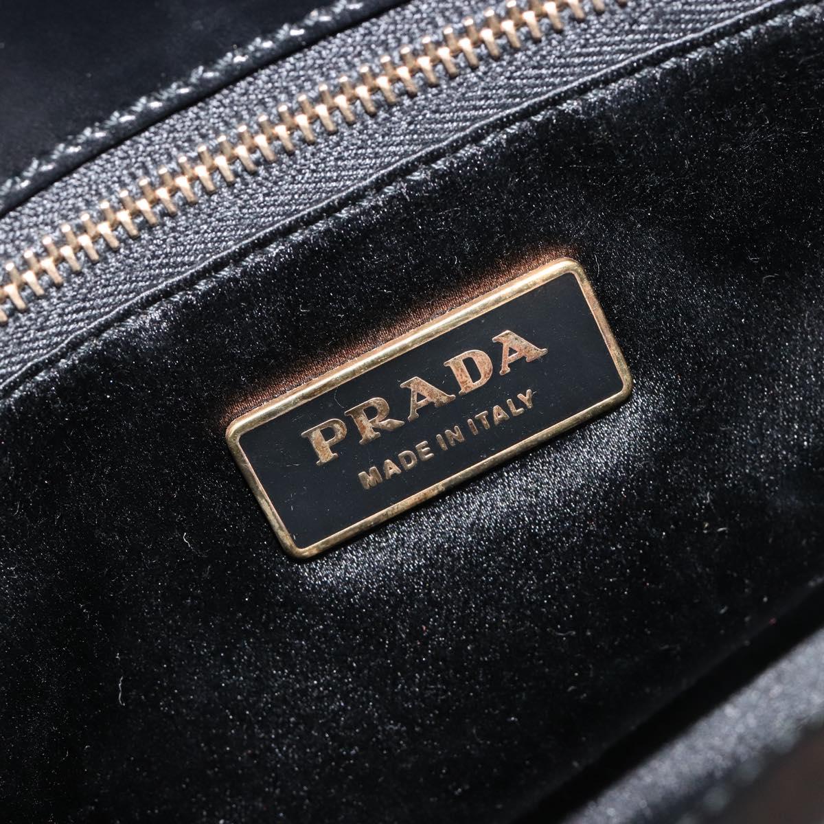 PRADA Hand Bag Leather Black Gold Auth 184974SV