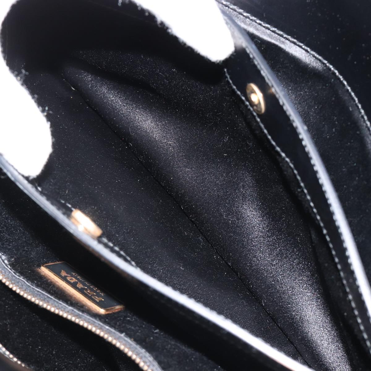 PRADA Hand Bag Leather Black Gold Auth 184974SV