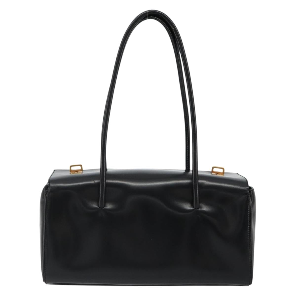 PRADA Hand Bag Leather Black Gold Auth 184974SV