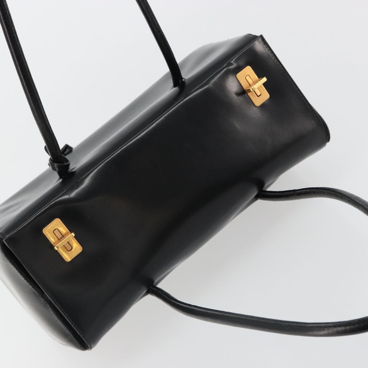 PRADA Hand Bag Leather Black Gold Auth 184974SV
