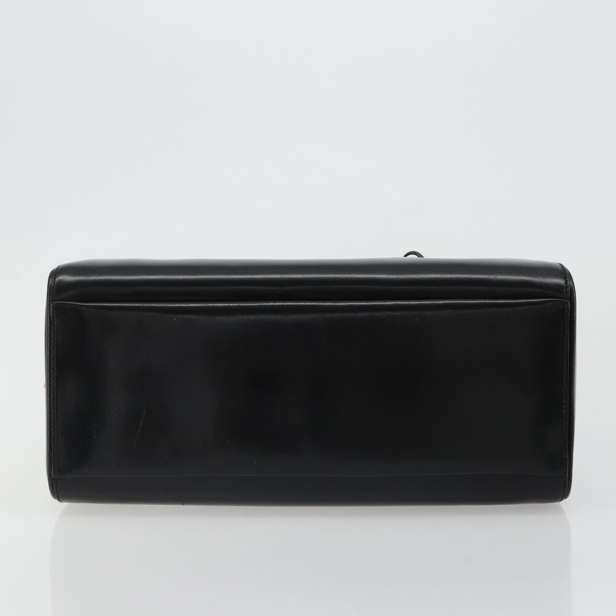 PRADA Hand Bag Leather Black Gold Auth 184974SV