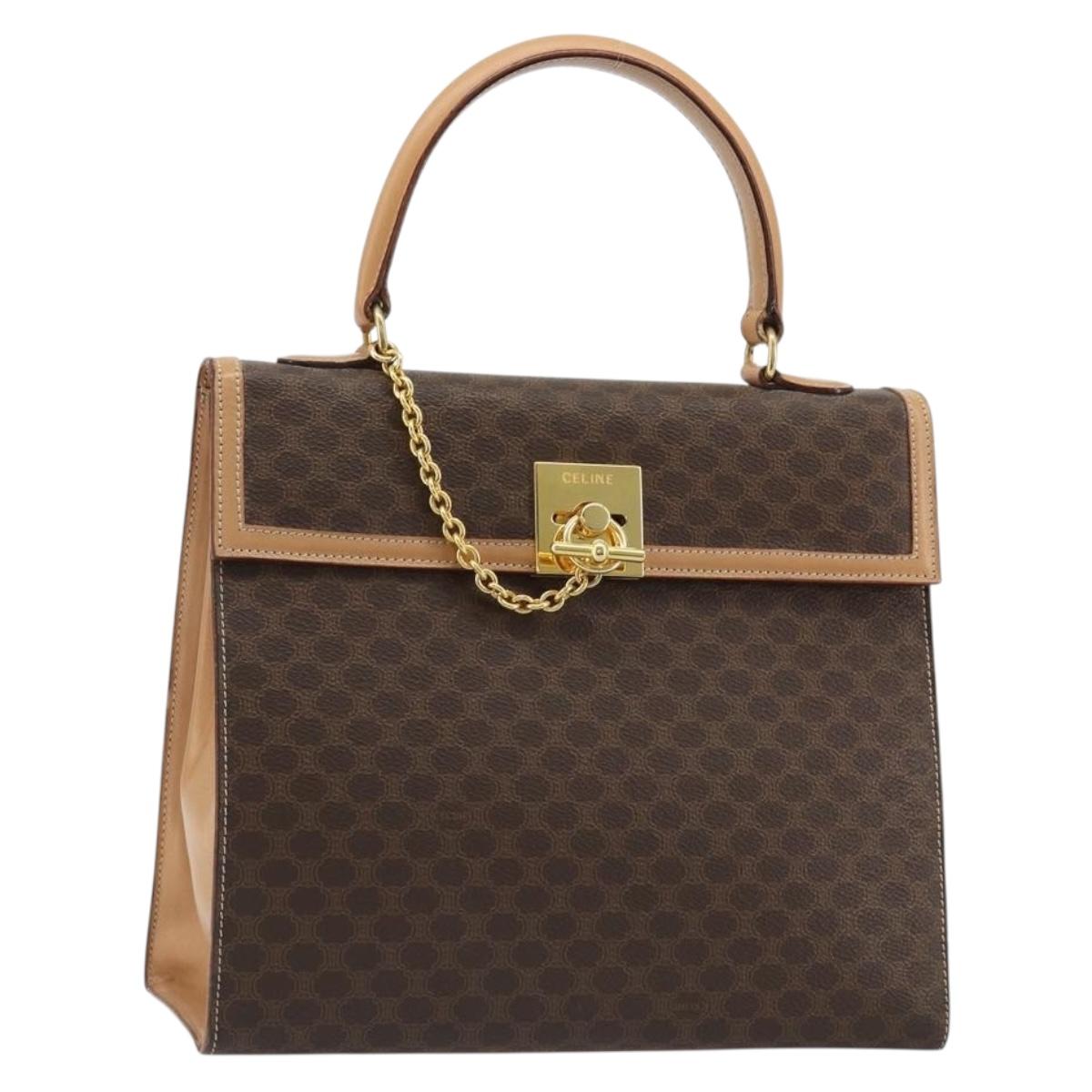 CELINE Macadam Canvas Hand Bag PVC Leather Brown Gold Auth 184975V