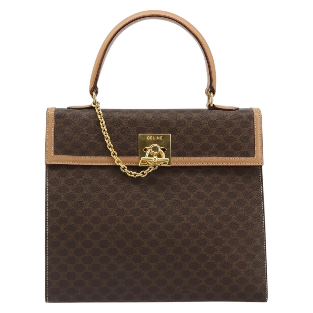 CELINE Macadam Canvas Hand Bag PVC Leather Brown Gold Auth 184975V