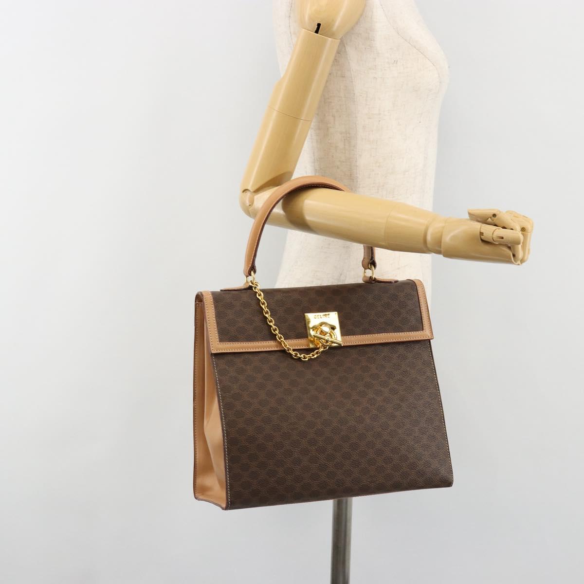 CELINE Macadam Canvas Hand Bag PVC Leather Brown Gold Auth 184975V