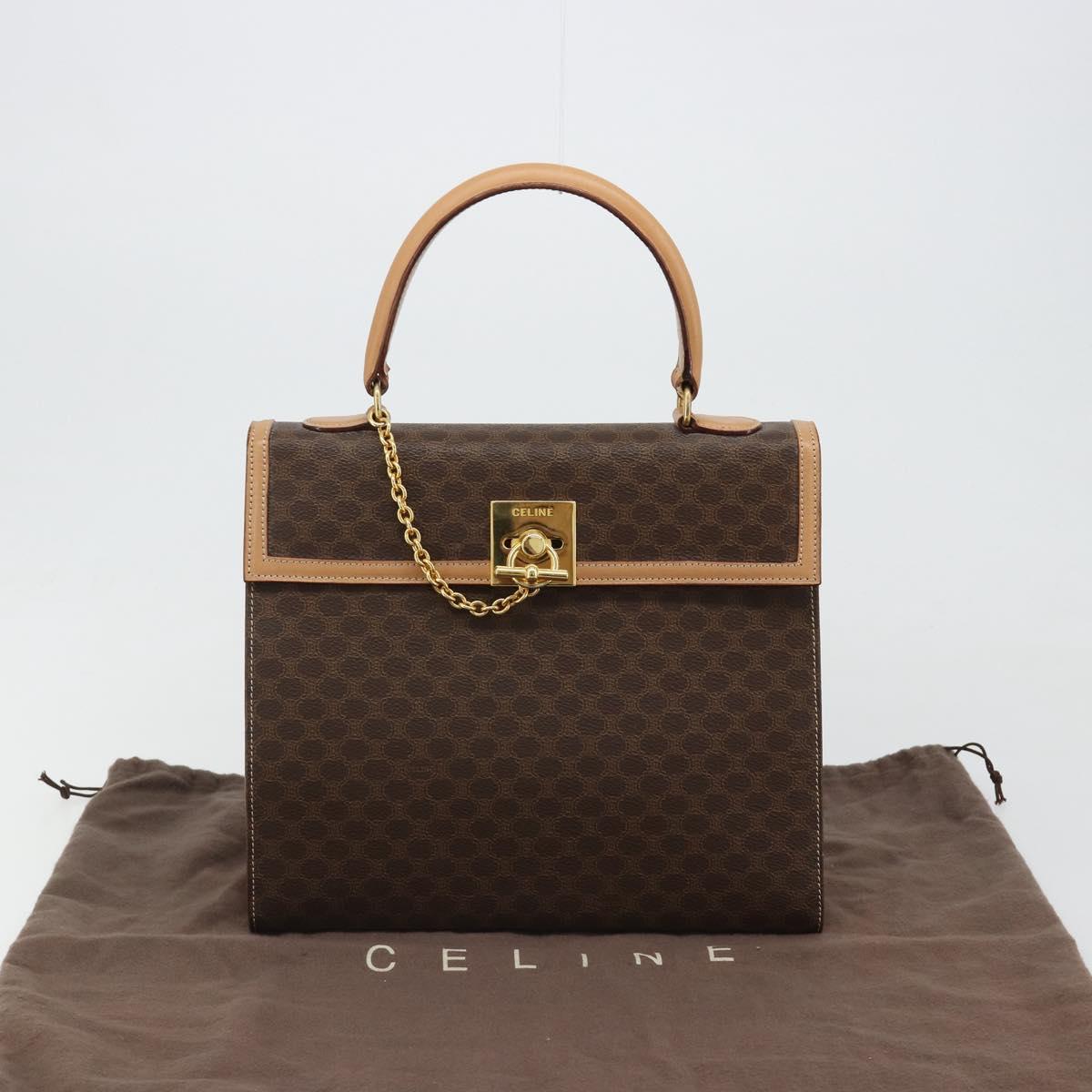 CELINE Macadam Canvas Hand Bag PVC Leather Brown Gold Auth 184975V
