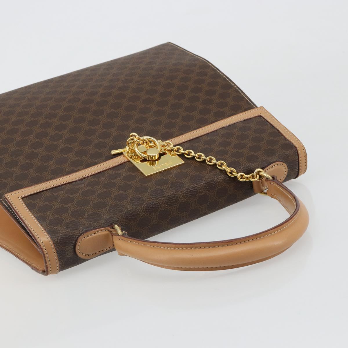 CELINE Macadam Canvas Hand Bag PVC Leather Brown Gold Auth 184975V