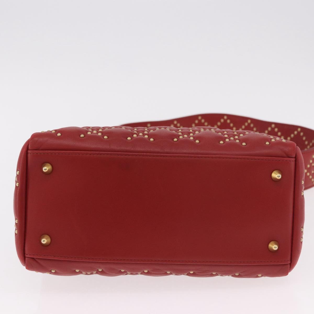 Christian Dior Lady Dior Canage Hand Bag Leather 2way Red Gold Auth 184976M
