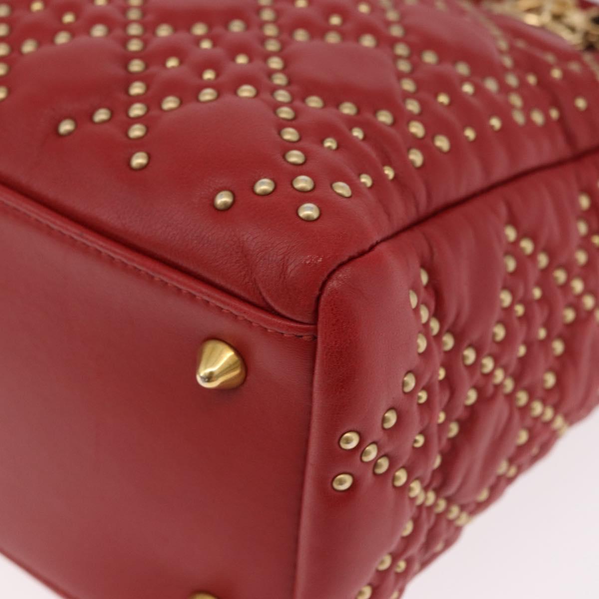 Christian Dior Lady Dior Canage Hand Bag Leather 2way Red Gold Auth 184976M