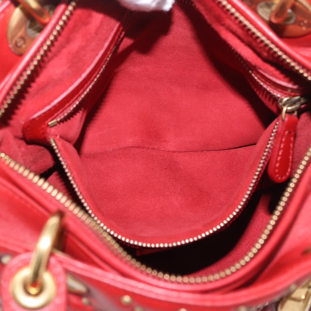 Christian Dior Lady Dior Canage Hand Bag Leather 2way Red Gold Auth 184976M