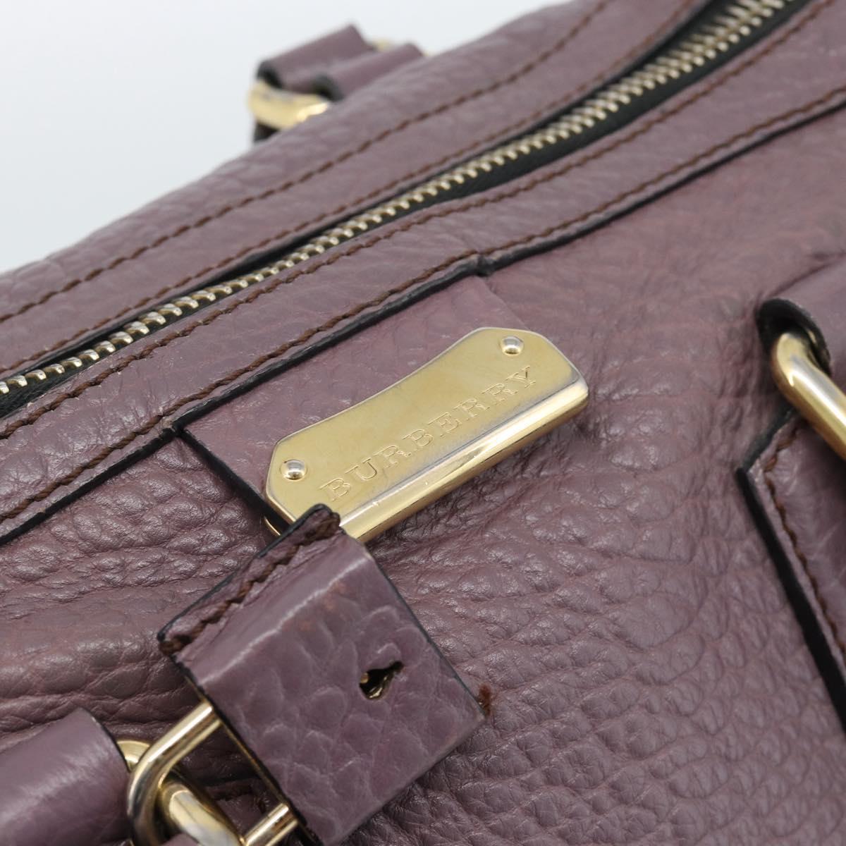 BURBERRY Hand Bag Leather Purple Silver Auth 184978