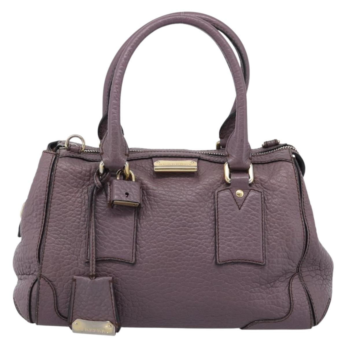 BURBERRY Hand Bag Leather Purple Silver Auth 184978