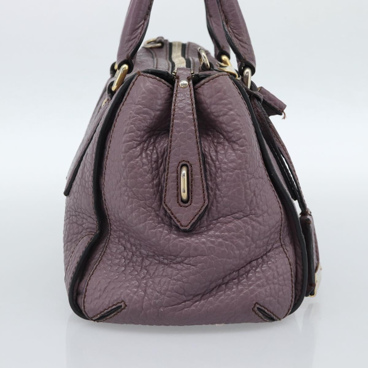 BURBERRY Hand Bag Leather Purple Silver Auth 184978