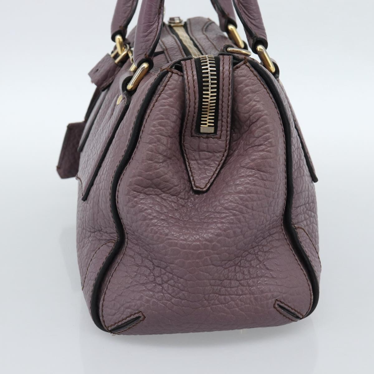 BURBERRY Hand Bag Leather Purple Silver Auth 184978