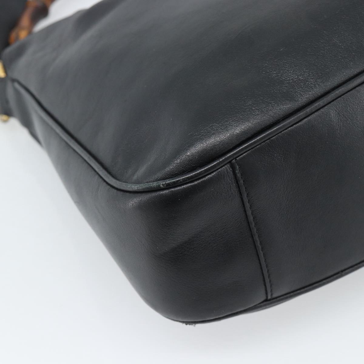 GUCCI Bamboo Shoulder Bag Leather 2way Black Gold 001 1998 1638 Auth 184979