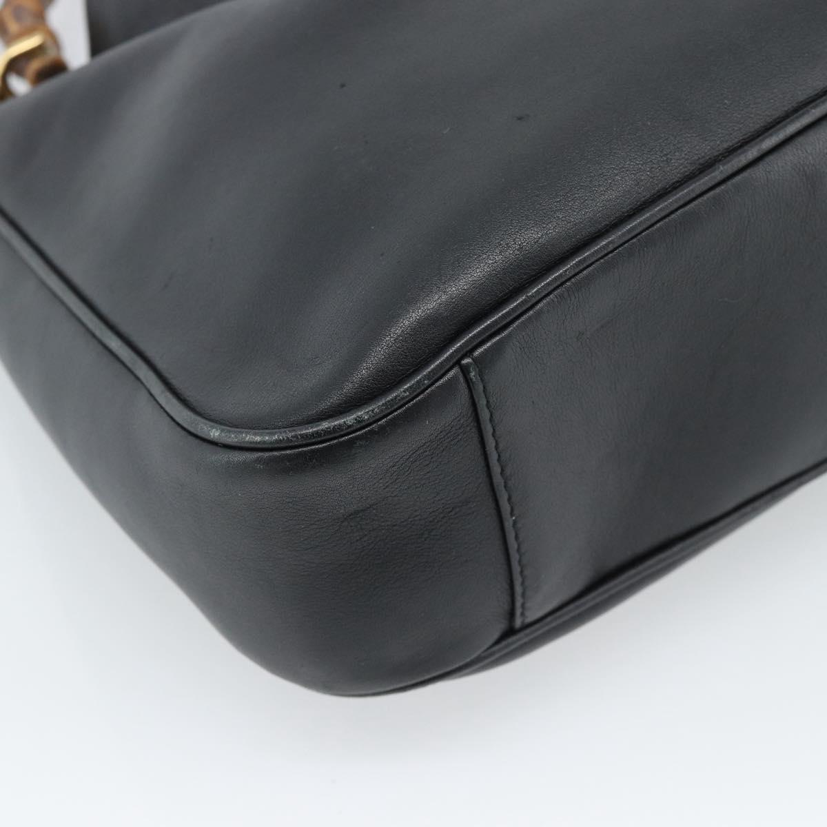 GUCCI Bamboo Shoulder Bag Leather 2way Black Gold 001 1998 1638 Auth 184979