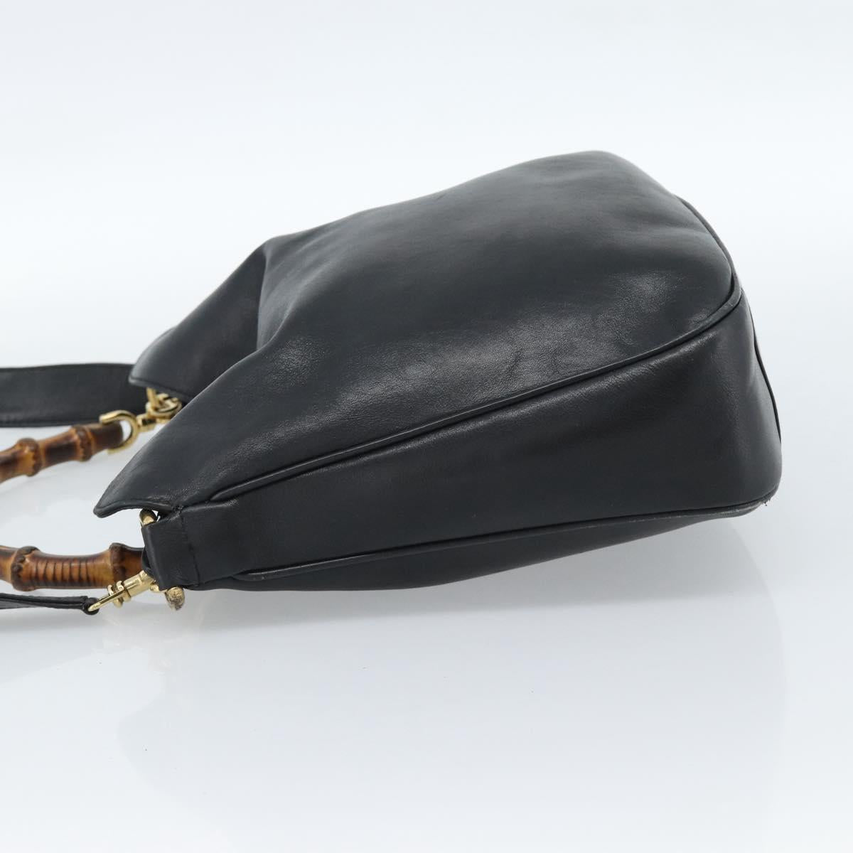 GUCCI Bamboo Shoulder Bag Leather 2way Black Gold 001 1998 1638 Auth 184979