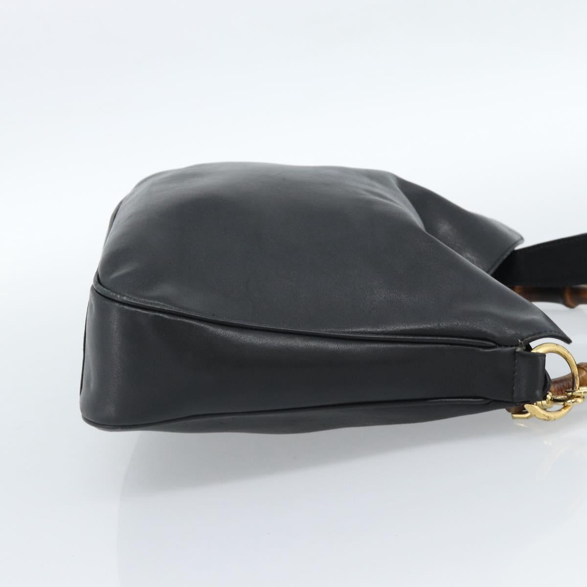 GUCCI Bamboo Shoulder Bag Leather 2way Black Gold 001 1998 1638 Auth 184979
