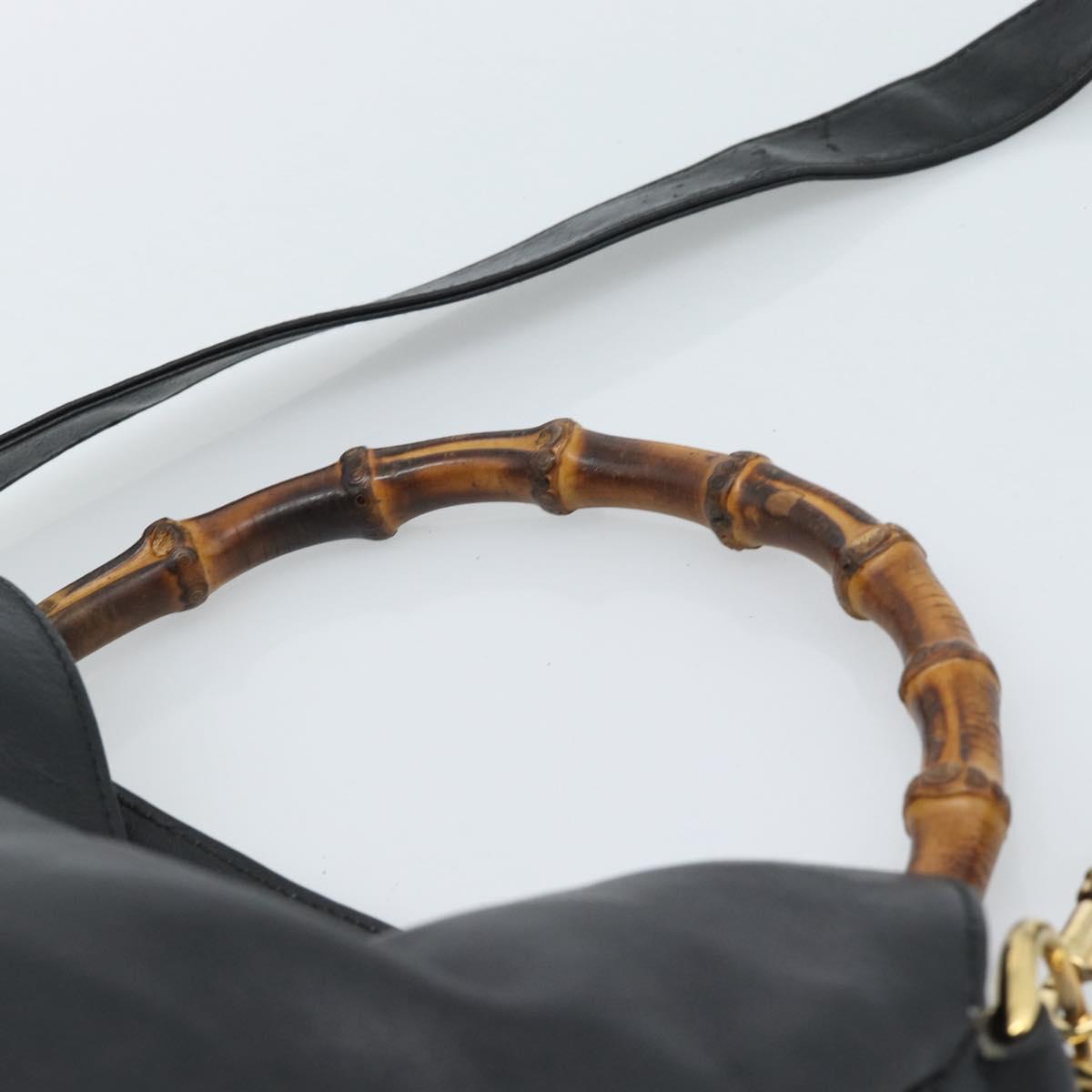 GUCCI Bamboo Shoulder Bag Leather 2way Black Gold 001 1998 1638 Auth 184979