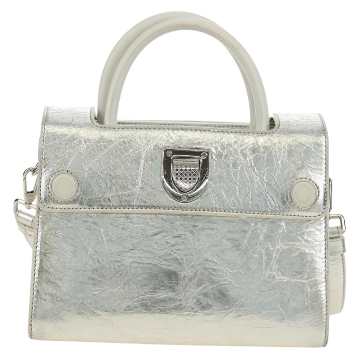 Christian Dior Hand Bag Leather 2way Silver Auth 184980V
