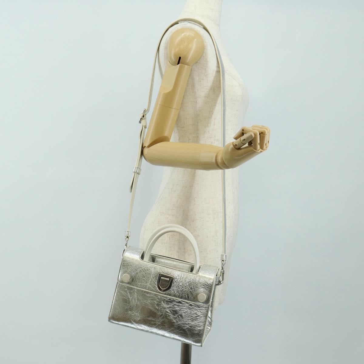 Christian Dior Hand Bag Leather 2way Silver Auth 184980V